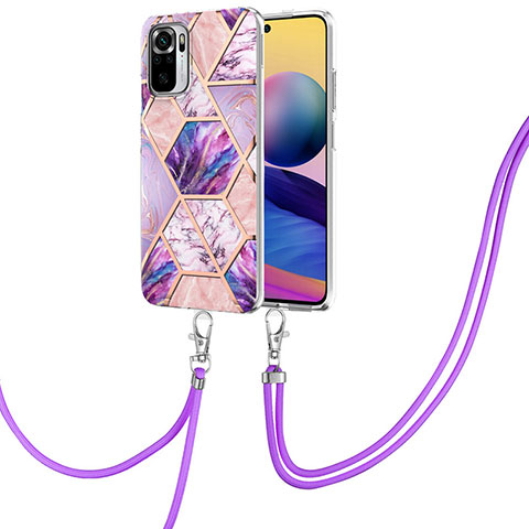 Coque Silicone Motif Fantaisie Souple Couleur Unie Etui Housse avec Laniere Strap Y01B pour Xiaomi Redmi Note 10 4G Violet Clair