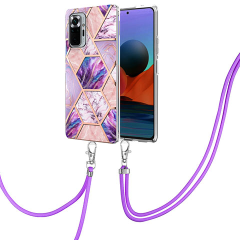 Coque Silicone Motif Fantaisie Souple Couleur Unie Etui Housse avec Laniere Strap Y01B pour Xiaomi Redmi Note 10 Pro Max Violet Clair