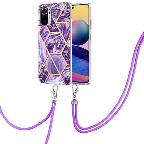 Coque Silicone Motif Fantaisie Souple Couleur Unie Etui Housse avec Laniere Strap Y01B pour Xiaomi Redmi Note 10S 4G Violet