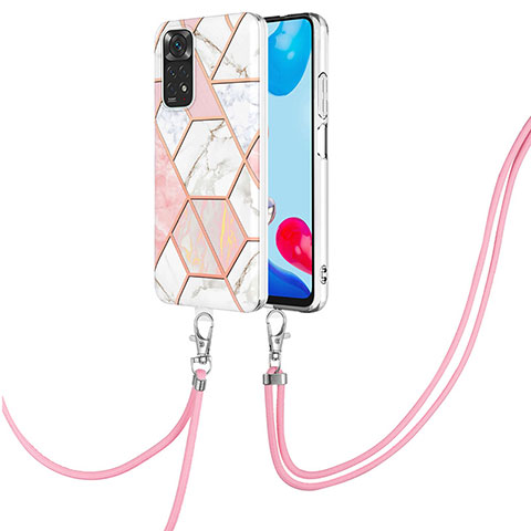 Coque Silicone Motif Fantaisie Souple Couleur Unie Etui Housse avec Laniere Strap Y01B pour Xiaomi Redmi Note 11 4G (2022) Rose