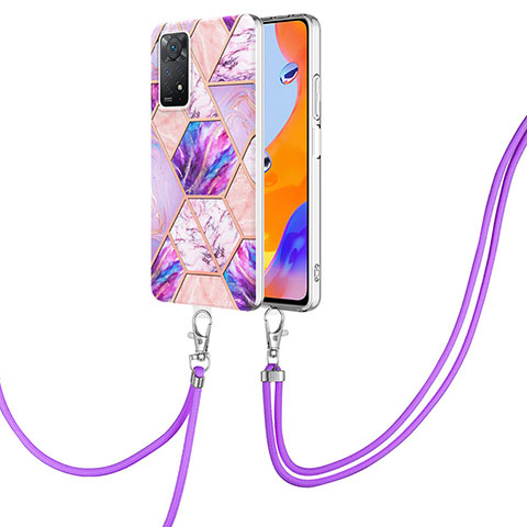 Coque Silicone Motif Fantaisie Souple Couleur Unie Etui Housse avec Laniere Strap Y01B pour Xiaomi Redmi Note 11 Pro 5G Violet Clair