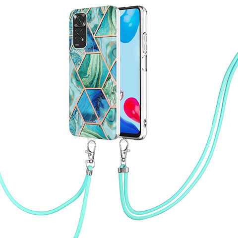 Coque Silicone Motif Fantaisie Souple Couleur Unie Etui Housse avec Laniere Strap Y01B pour Xiaomi Redmi Note 11S 4G Vert