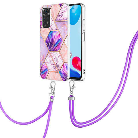 Coque Silicone Motif Fantaisie Souple Couleur Unie Etui Housse avec Laniere Strap Y01B pour Xiaomi Redmi Note 11S 4G Violet Clair