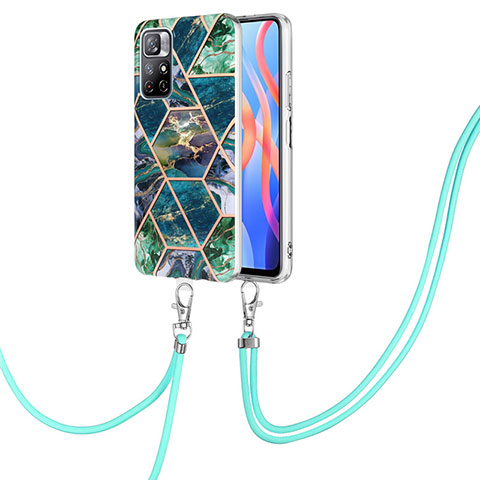 Coque Silicone Motif Fantaisie Souple Couleur Unie Etui Housse avec Laniere Strap Y01B pour Xiaomi Redmi Note 11T 5G Vert Nuit