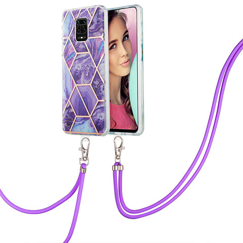 Coque Silicone Motif Fantaisie Souple Couleur Unie Etui Housse avec Laniere Strap Y01B pour Xiaomi Redmi Note 9 Pro Max Violet