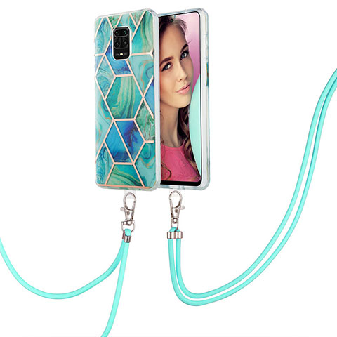 Coque Silicone Motif Fantaisie Souple Couleur Unie Etui Housse avec Laniere Strap Y01B pour Xiaomi Redmi Note 9S Vert