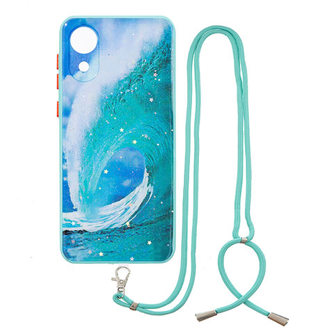 Coque Silicone Motif Fantaisie Souple Couleur Unie Etui Housse avec Laniere Strap Y01X pour Samsung Galaxy A03 Core Vert