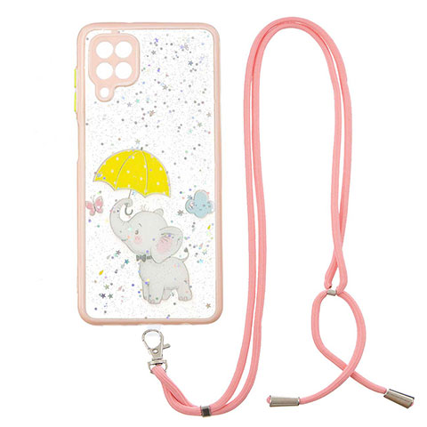 Coque Silicone Motif Fantaisie Souple Couleur Unie Etui Housse avec Laniere Strap Y01X pour Samsung Galaxy A12 5G Jaune