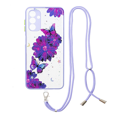 Coque Silicone Motif Fantaisie Souple Couleur Unie Etui Housse avec Laniere Strap Y01X pour Samsung Galaxy A13 5G Violet