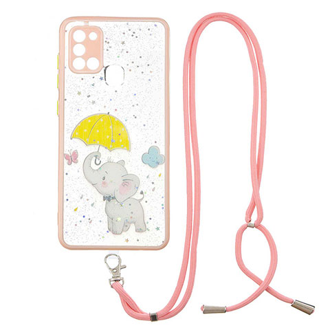 Coque Silicone Motif Fantaisie Souple Couleur Unie Etui Housse avec Laniere Strap Y01X pour Samsung Galaxy A21s Jaune