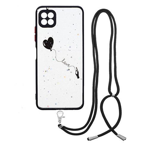 Coque Silicone Motif Fantaisie Souple Couleur Unie Etui Housse avec Laniere Strap Y01X pour Samsung Galaxy A22 5G Noir