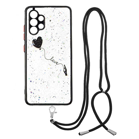 Coque Silicone Motif Fantaisie Souple Couleur Unie Etui Housse avec Laniere Strap Y01X pour Samsung Galaxy A32 4G Noir