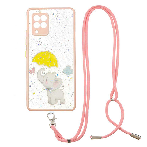 Coque Silicone Motif Fantaisie Souple Couleur Unie Etui Housse avec Laniere Strap Y01X pour Samsung Galaxy A42 5G Jaune