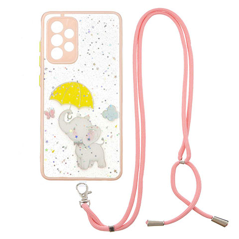 Coque Silicone Motif Fantaisie Souple Couleur Unie Etui Housse avec Laniere Strap Y01X pour Samsung Galaxy A52 4G Jaune