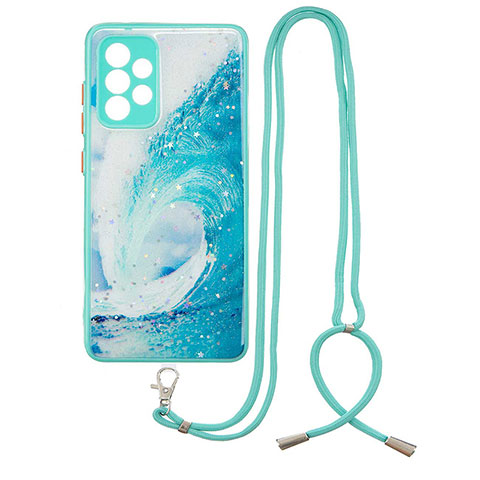 Coque Silicone Motif Fantaisie Souple Couleur Unie Etui Housse avec Laniere Strap Y01X pour Samsung Galaxy A52 4G Vert