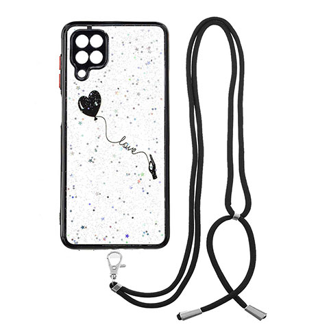 Coque Silicone Motif Fantaisie Souple Couleur Unie Etui Housse avec Laniere Strap Y01X pour Samsung Galaxy F12 Noir