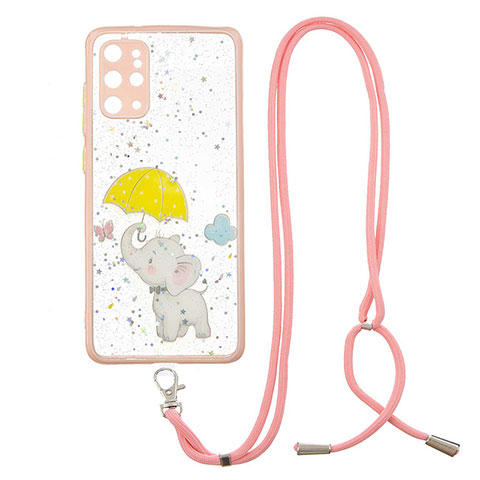 Coque Silicone Motif Fantaisie Souple Couleur Unie Etui Housse avec Laniere Strap Y01X pour Samsung Galaxy S20 Plus 5G Jaune