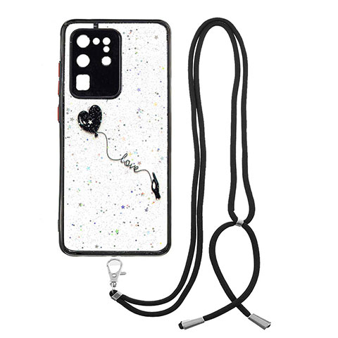 Coque Silicone Motif Fantaisie Souple Couleur Unie Etui Housse avec Laniere Strap Y01X pour Samsung Galaxy S20 Ultra Noir