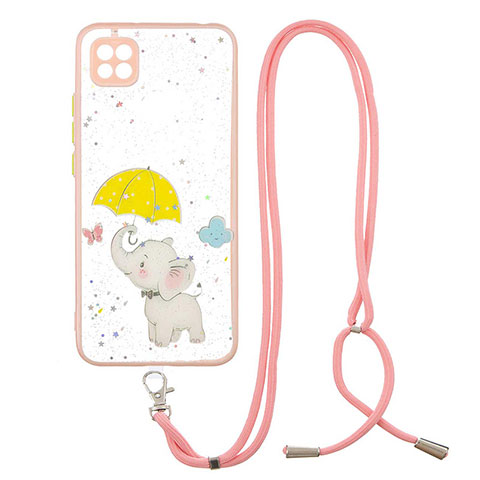 Coque Silicone Motif Fantaisie Souple Couleur Unie Etui Housse avec Laniere Strap Y01X pour Xiaomi POCO C3 Jaune