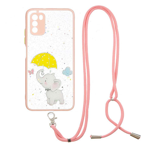 Coque Silicone Motif Fantaisie Souple Couleur Unie Etui Housse avec Laniere Strap Y01X pour Xiaomi Poco M3 Jaune