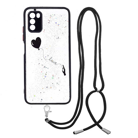 Coque Silicone Motif Fantaisie Souple Couleur Unie Etui Housse avec Laniere Strap Y01X pour Xiaomi Poco M3 Noir