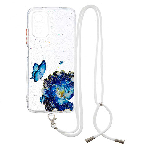 Coque Silicone Motif Fantaisie Souple Couleur Unie Etui Housse avec Laniere Strap Y01X pour Xiaomi Poco M5S Bleu