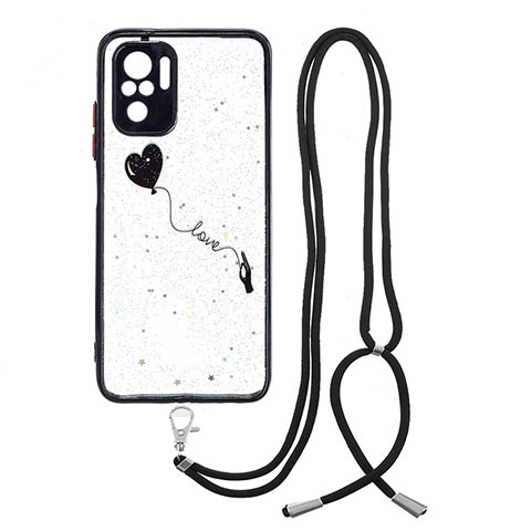 Coque Silicone Motif Fantaisie Souple Couleur Unie Etui Housse avec Laniere Strap Y01X pour Xiaomi Poco M5S Noir