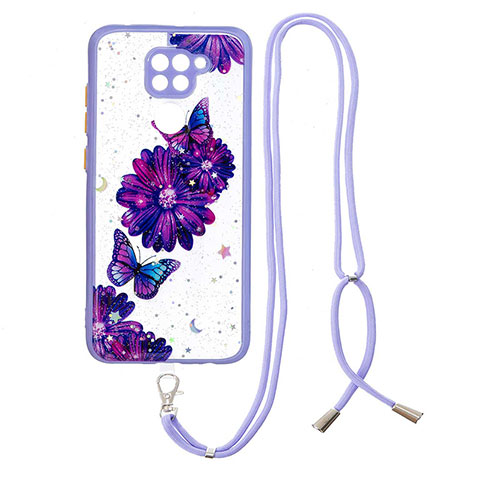 Coque Silicone Motif Fantaisie Souple Couleur Unie Etui Housse avec Laniere Strap Y01X pour Xiaomi Redmi 10X 4G Bleu