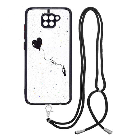 Coque Silicone Motif Fantaisie Souple Couleur Unie Etui Housse avec Laniere Strap Y01X pour Xiaomi Redmi 10X 4G Noir