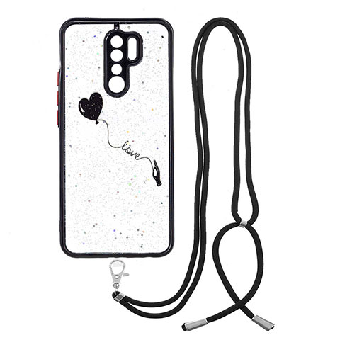 Coque Silicone Motif Fantaisie Souple Couleur Unie Etui Housse avec Laniere Strap Y01X pour Xiaomi Redmi 9 Noir