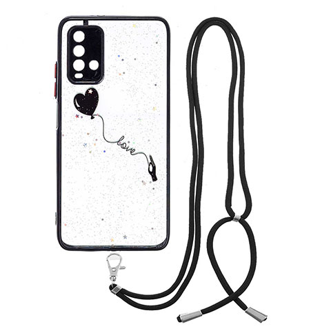 Coque Silicone Motif Fantaisie Souple Couleur Unie Etui Housse avec Laniere Strap Y01X pour Xiaomi Redmi 9 Power Noir