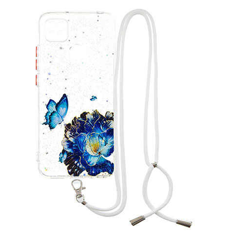 Coque Silicone Motif Fantaisie Souple Couleur Unie Etui Housse avec Laniere Strap Y01X pour Xiaomi Redmi 9C Bleu