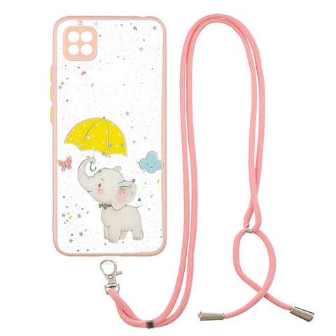 Coque Silicone Motif Fantaisie Souple Couleur Unie Etui Housse avec Laniere Strap Y01X pour Xiaomi Redmi 9C Jaune