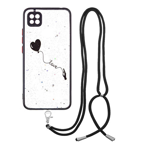 Coque Silicone Motif Fantaisie Souple Couleur Unie Etui Housse avec Laniere Strap Y01X pour Xiaomi Redmi 9C Noir