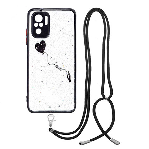 Coque Silicone Motif Fantaisie Souple Couleur Unie Etui Housse avec Laniere Strap Y01X pour Xiaomi Redmi Note 10 4G Noir