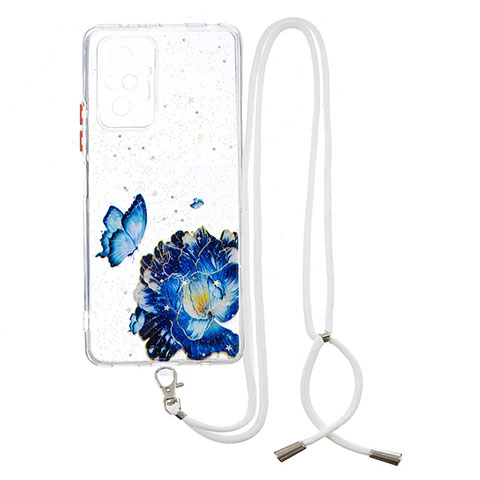 Coque Silicone Motif Fantaisie Souple Couleur Unie Etui Housse avec Laniere Strap Y01X pour Xiaomi Redmi Note 10 Pro 4G Bleu