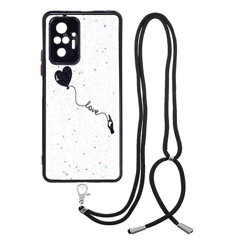 Coque Silicone Motif Fantaisie Souple Couleur Unie Etui Housse avec Laniere Strap Y01X pour Xiaomi Redmi Note 10 Pro Max Noir