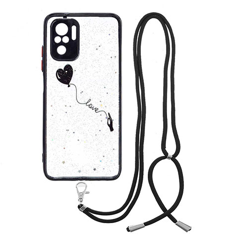 Coque Silicone Motif Fantaisie Souple Couleur Unie Etui Housse avec Laniere Strap Y01X pour Xiaomi Redmi Note 10S 4G Noir
