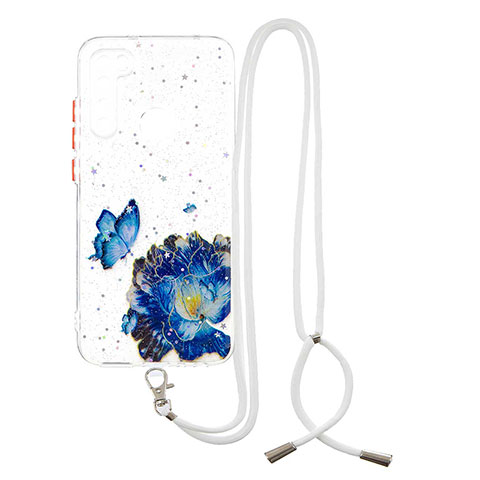 Coque Silicone Motif Fantaisie Souple Couleur Unie Etui Housse avec Laniere Strap Y01X pour Xiaomi Redmi Note 8 (2021) Bleu