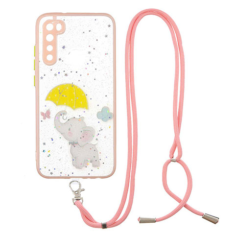 Coque Silicone Motif Fantaisie Souple Couleur Unie Etui Housse avec Laniere Strap Y01X pour Xiaomi Redmi Note 8 (2021) Jaune