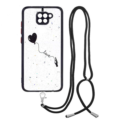 Coque Silicone Motif Fantaisie Souple Couleur Unie Etui Housse avec Laniere Strap Y01X pour Xiaomi Redmi Note 9 Noir