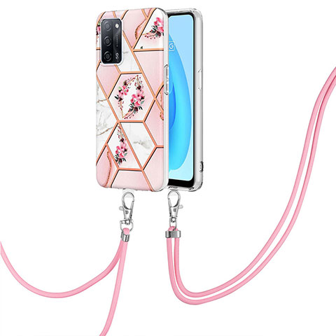 Coque Silicone Motif Fantaisie Souple Couleur Unie Etui Housse avec Laniere Strap Y02B pour Oppo A53s 5G Rose