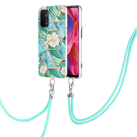 Coque Silicone Motif Fantaisie Souple Couleur Unie Etui Housse avec Laniere Strap Y02B pour Oppo A54 5G Vert