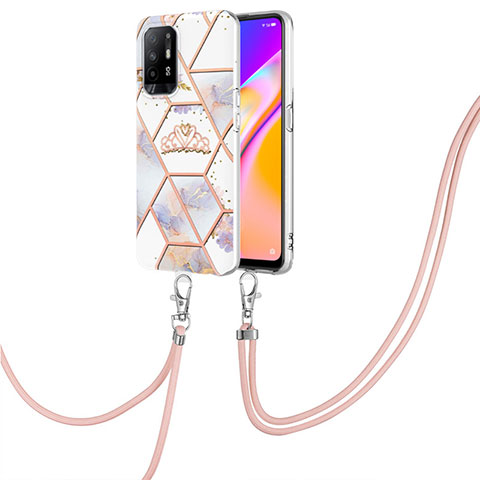 Coque Silicone Motif Fantaisie Souple Couleur Unie Etui Housse avec Laniere Strap Y02B pour Oppo Reno5 Z 5G Gris