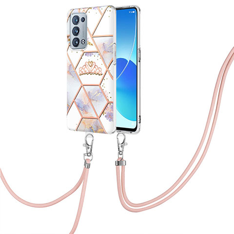 Coque Silicone Motif Fantaisie Souple Couleur Unie Etui Housse avec Laniere Strap Y02B pour Oppo Reno6 Pro 5G Gris