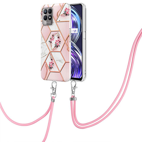 Coque Silicone Motif Fantaisie Souple Couleur Unie Etui Housse avec Laniere Strap Y02B pour Realme 8i Rose