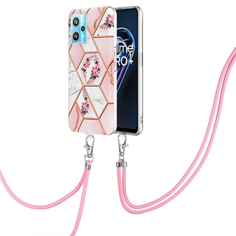 Coque Silicone Motif Fantaisie Souple Couleur Unie Etui Housse avec Laniere Strap Y02B pour Realme 9 Pro+ Plus 5G Rose