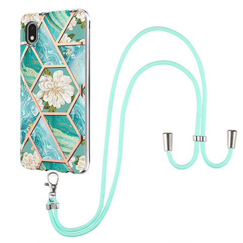 Coque Silicone Motif Fantaisie Souple Couleur Unie Etui Housse avec Laniere Strap Y02B pour Samsung Galaxy A01 Core Vert