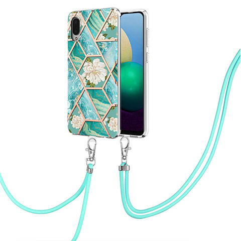 Coque Silicone Motif Fantaisie Souple Couleur Unie Etui Housse avec Laniere Strap Y02B pour Samsung Galaxy A02 Vert