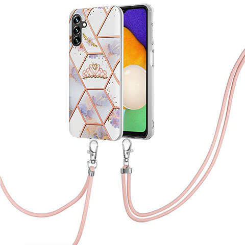 Coque Silicone Motif Fantaisie Souple Couleur Unie Etui Housse avec Laniere Strap Y02B pour Samsung Galaxy A04s Gris